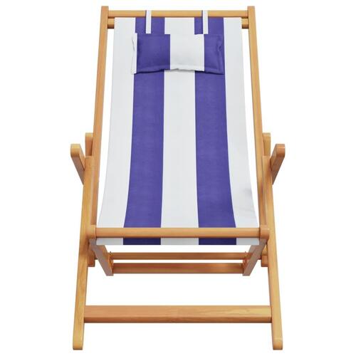 Strandstol foldbar massivt eukalyptustræ og stof blå og hvid