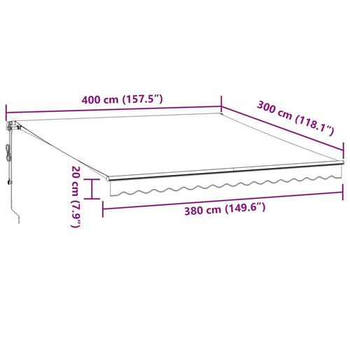 Markise m. LED 400x300 cm automatisk betjening antracitgrå hvid