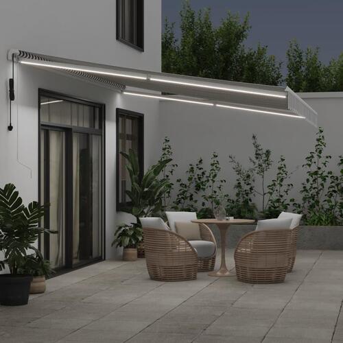 Markise m. LED 500x350 cm automatisk betjening antracitgrå hvid