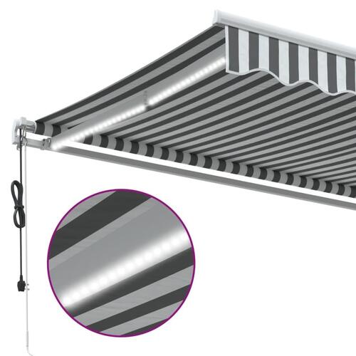 Markise m. LED 500x350 cm automatisk betjening antracitgrå hvid