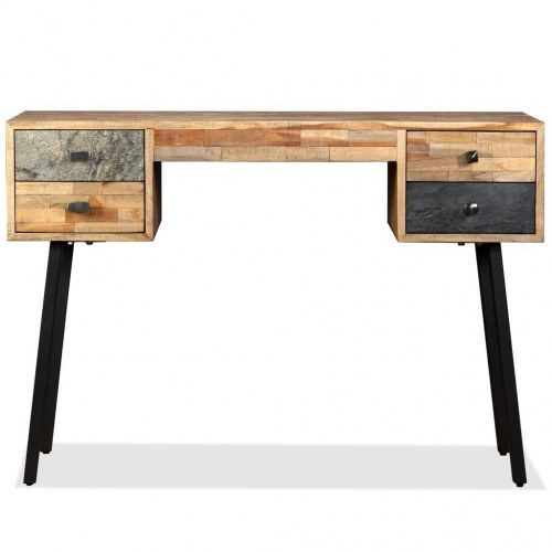 Skrivebord i massivt genbrugsteak - 110 × 50 × 76 cm, vintage med 4 skuffer