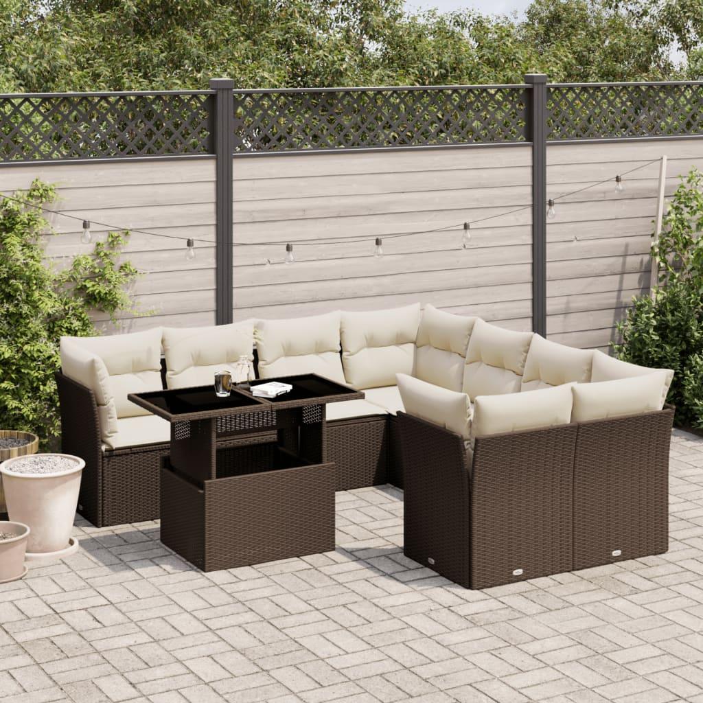 Sofasæt til haven 9 dele med hynder polyrattan brun