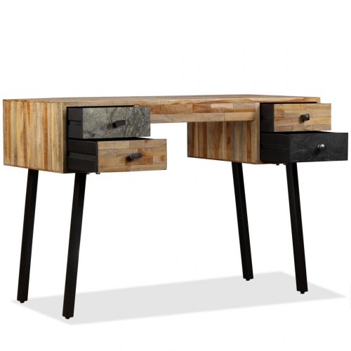 Skrivebord i massivt genbrugsteak - 110 × 50 × 76 cm, vintage med 4 skuffer