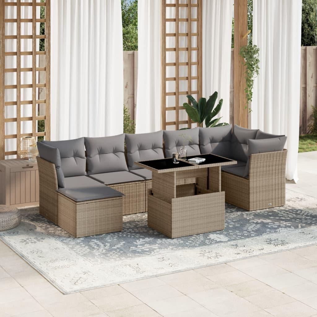 Sofasæt til haven 8 dele med hynder polyrattan beige billede