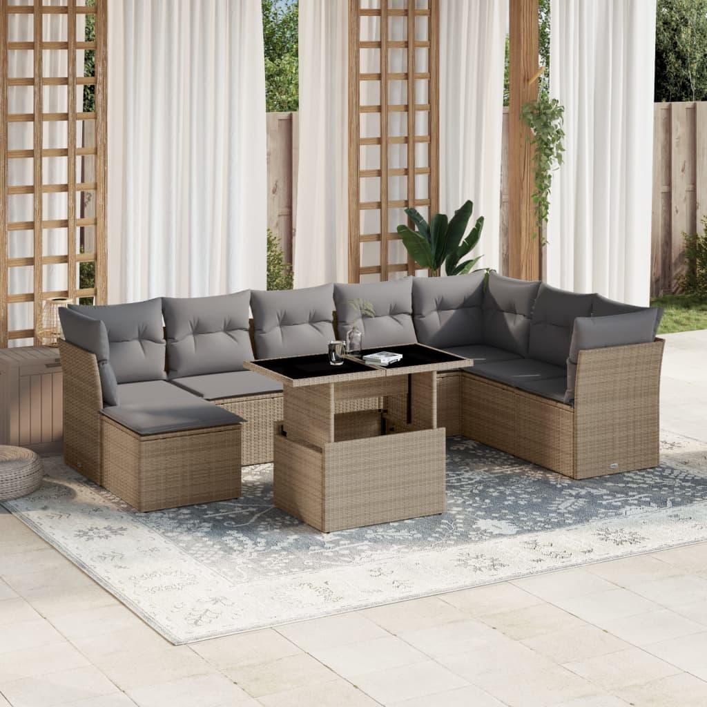 Sofasæt til haven 9 dele med hynder polyrattan beige