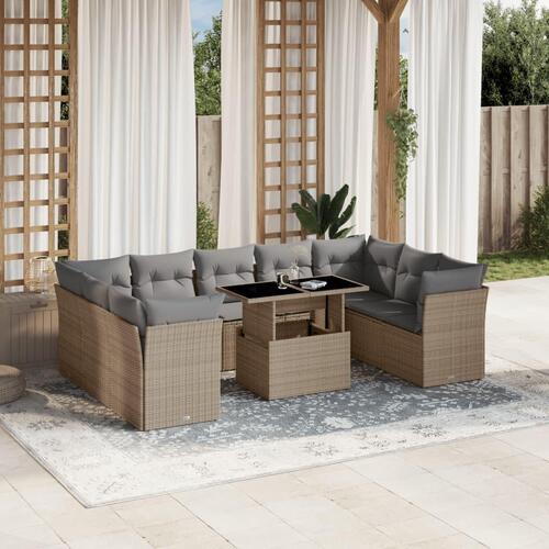 Sofasæt til haven 10 dele med hynder polyrattan beige