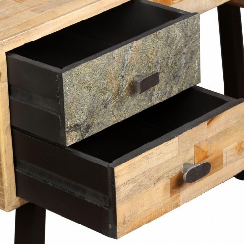Skrivebord i massivt genbrugsteak - 110 × 50 × 76 cm, vintage med 4 skuffer