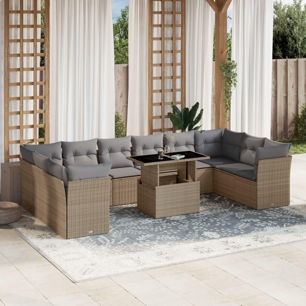 Sofasæt til haven 11 dele med hynder polyrattan beige