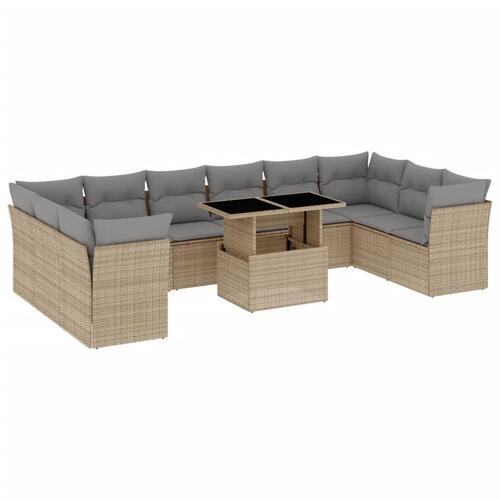 Sofasæt til haven 11 dele med hynder polyrattan beige