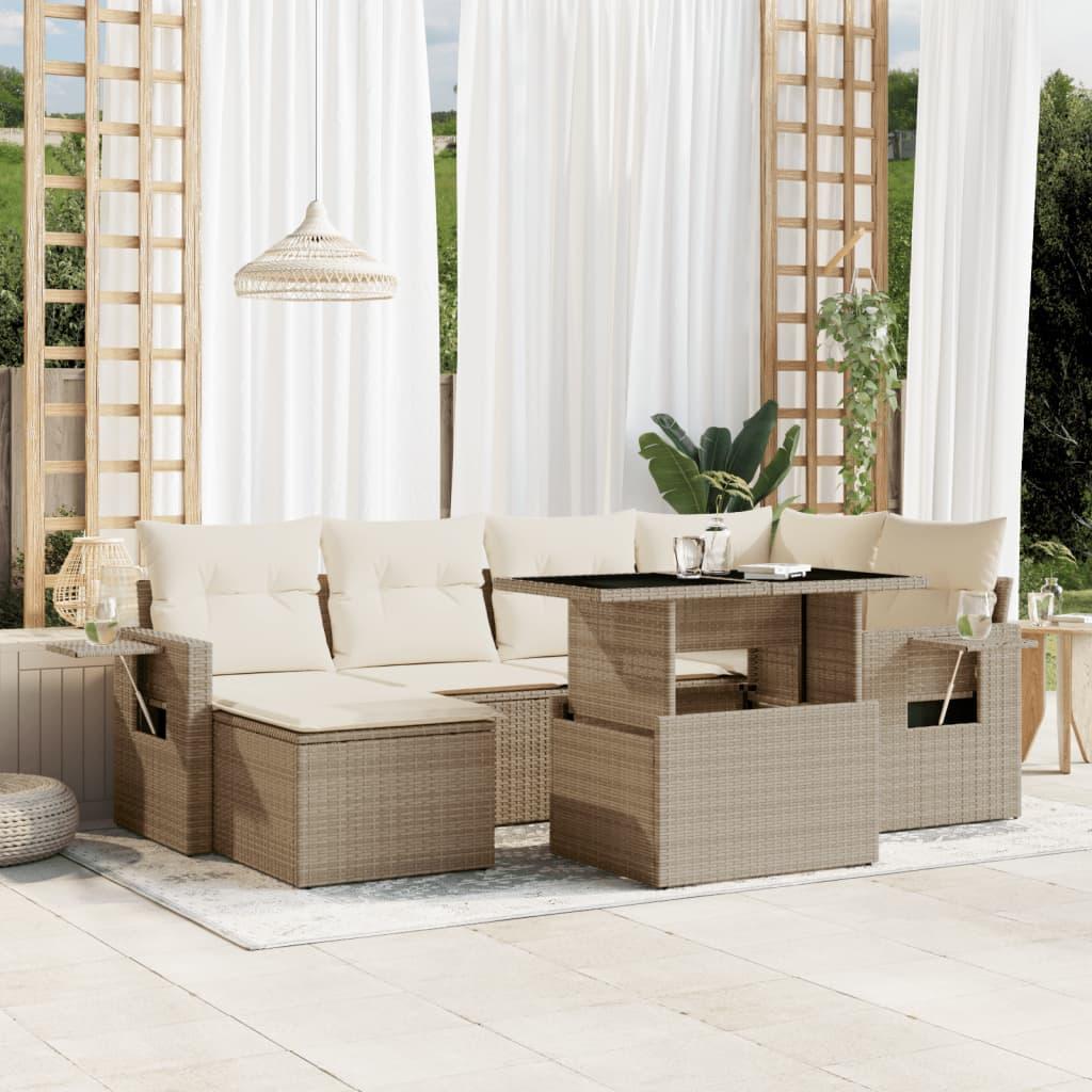 Sofasæt til haven 7 dele med hynder polyrattan beige