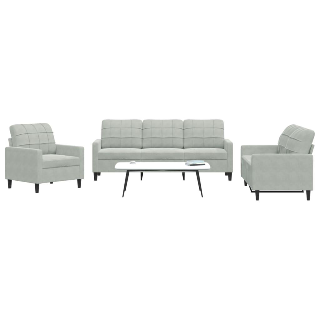 3 personers sofa med hynder velour lysegrå