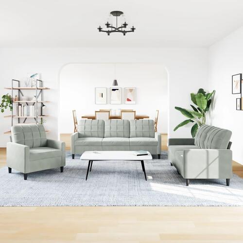 3 personers sofa med hynder velour lysegrå