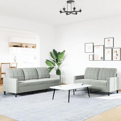 2 personers sofa med hynder velour lysegrå