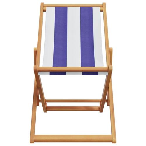 Strandstol foldbar massivt eukalyptustræ og stof blå og hvid