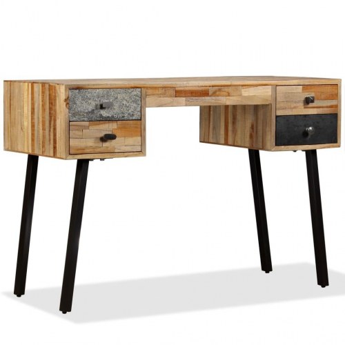 Skrivebord i massivt genbrugsteak - 110 × 50 × 76 cm, vintage med 4 skuffer