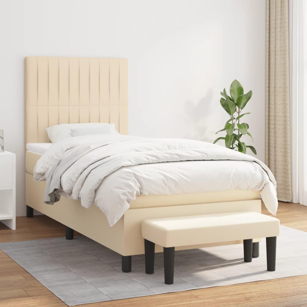Kontinentalseng med madras 90×190 cm - stof, cremefarvet