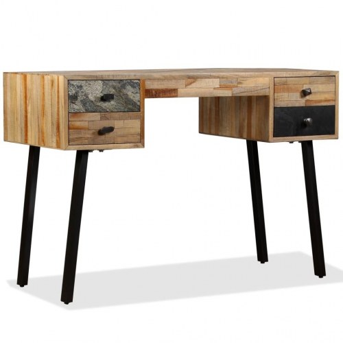 Skrivebord i massivt genbrugsteak - 110 × 50 × 76 cm, vintage med 4 skuffer