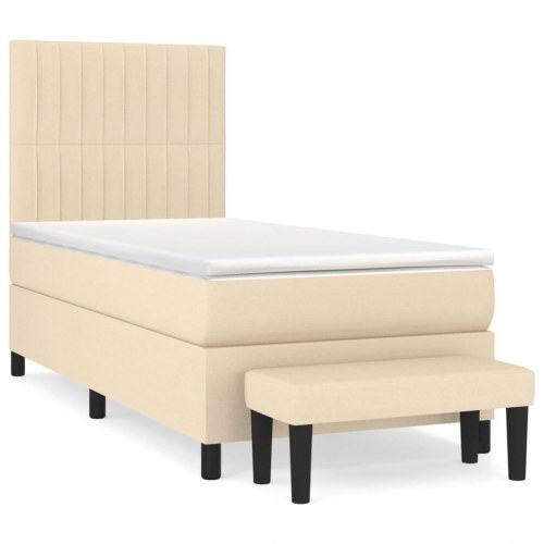 Kontinentalseng med madras 90x200 cm - stof, cremefarvet