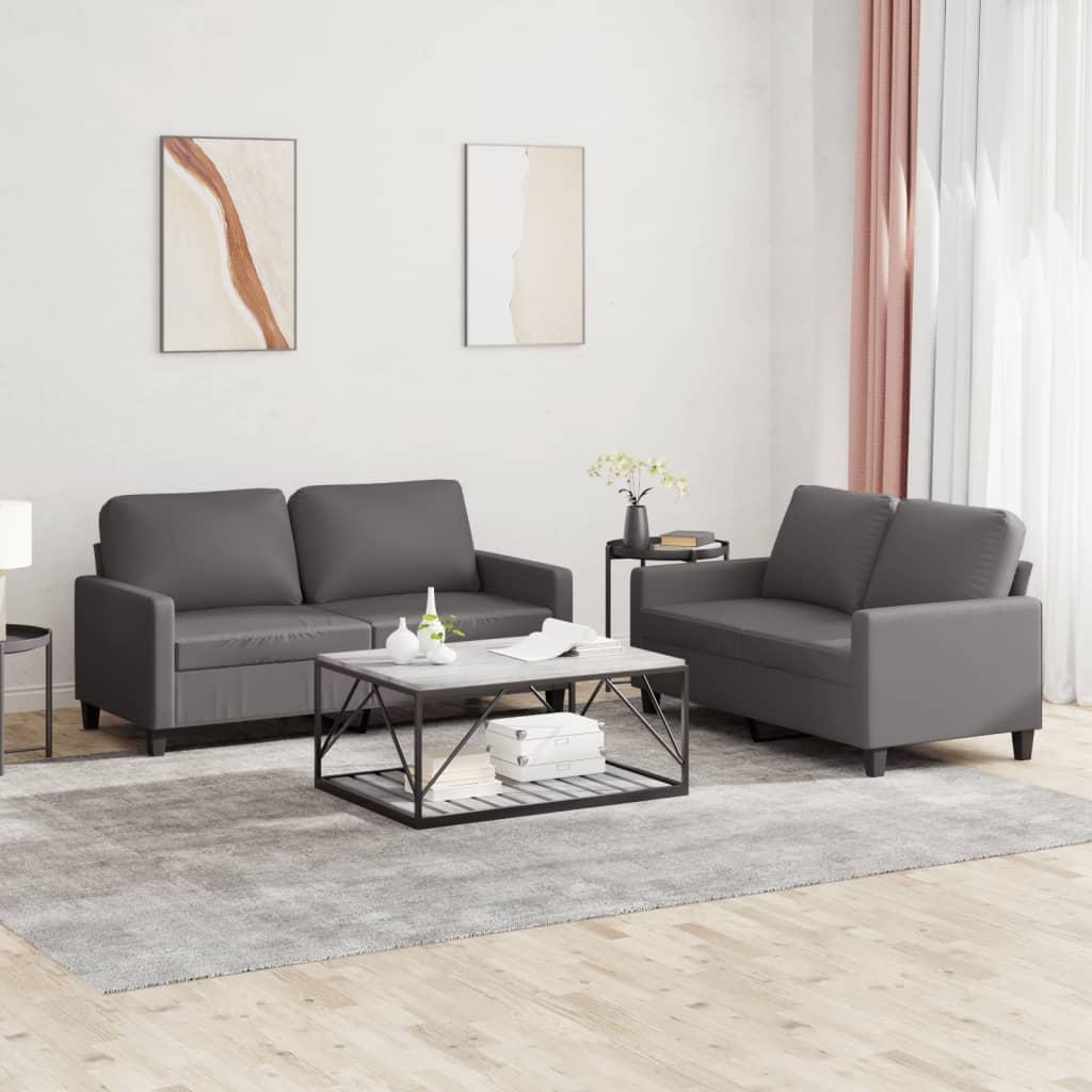2 personers sofa med hynder kunstlæder grå