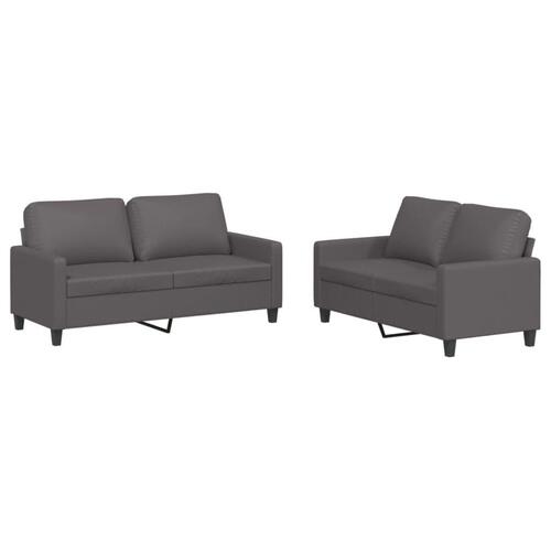 2 personers sofa med hynder kunstlæder grå