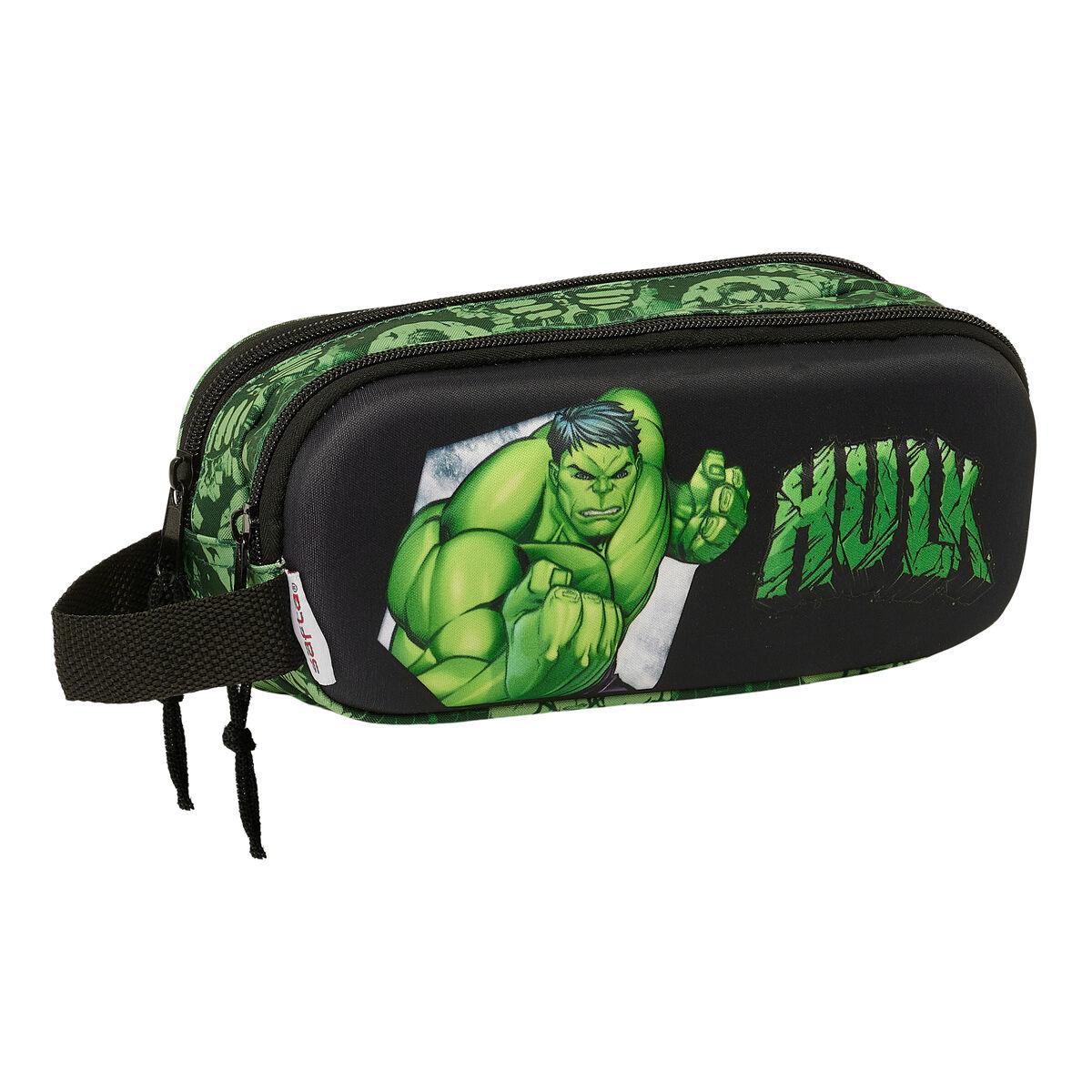 Hulk penalhus - Dobbelt carry-all, sort/grøn, 21 × 8 × 6 cm, 3D