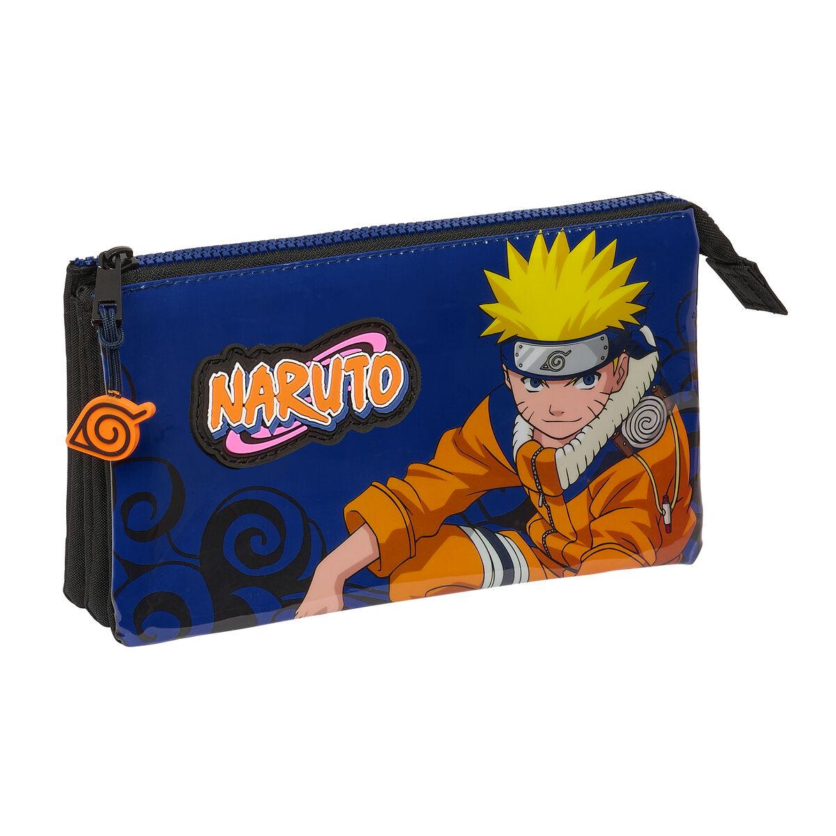 Naruto tredobbelt penalhus - blå/sort, 22 × 12 × 3 cm