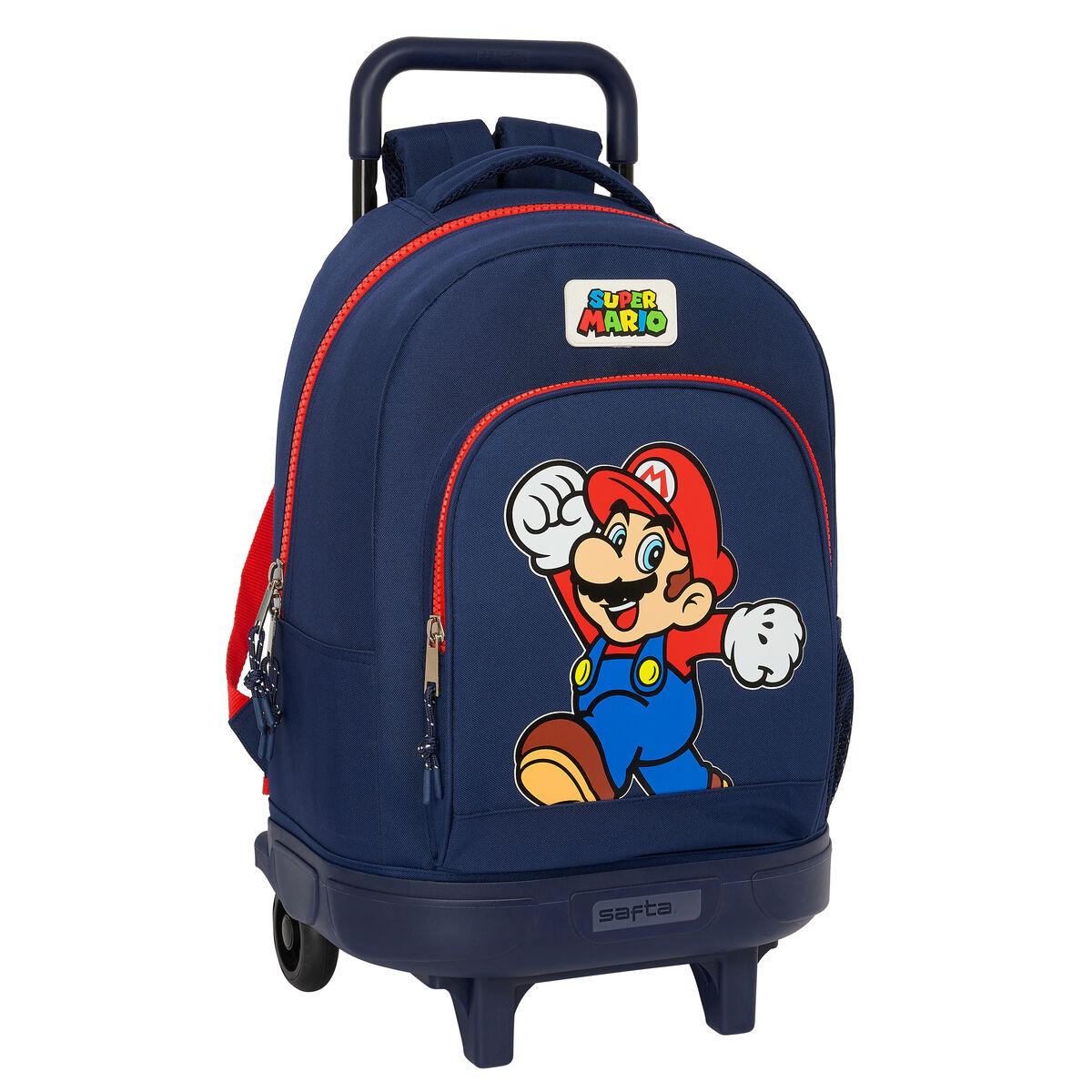 Skolerygsæk med Hjul Super Mario World Marineblå 33 x 45 x 22 cm billede