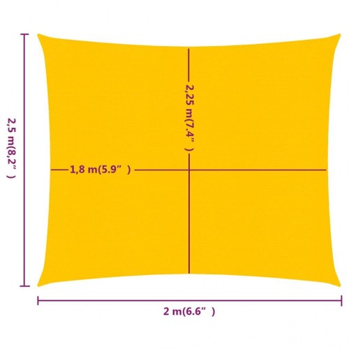 Solsejl rektangulær 2 × 2,5 m - gul HDPE 160 g/m²