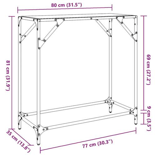 Konsolbord med sort glastop 80x35x81 cm stål