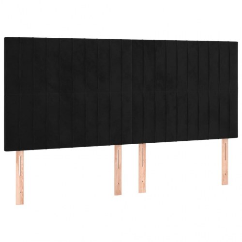 Kontinentalseng i fløjl 180x200 cm - sort inkl. madras, topmadras og bænk