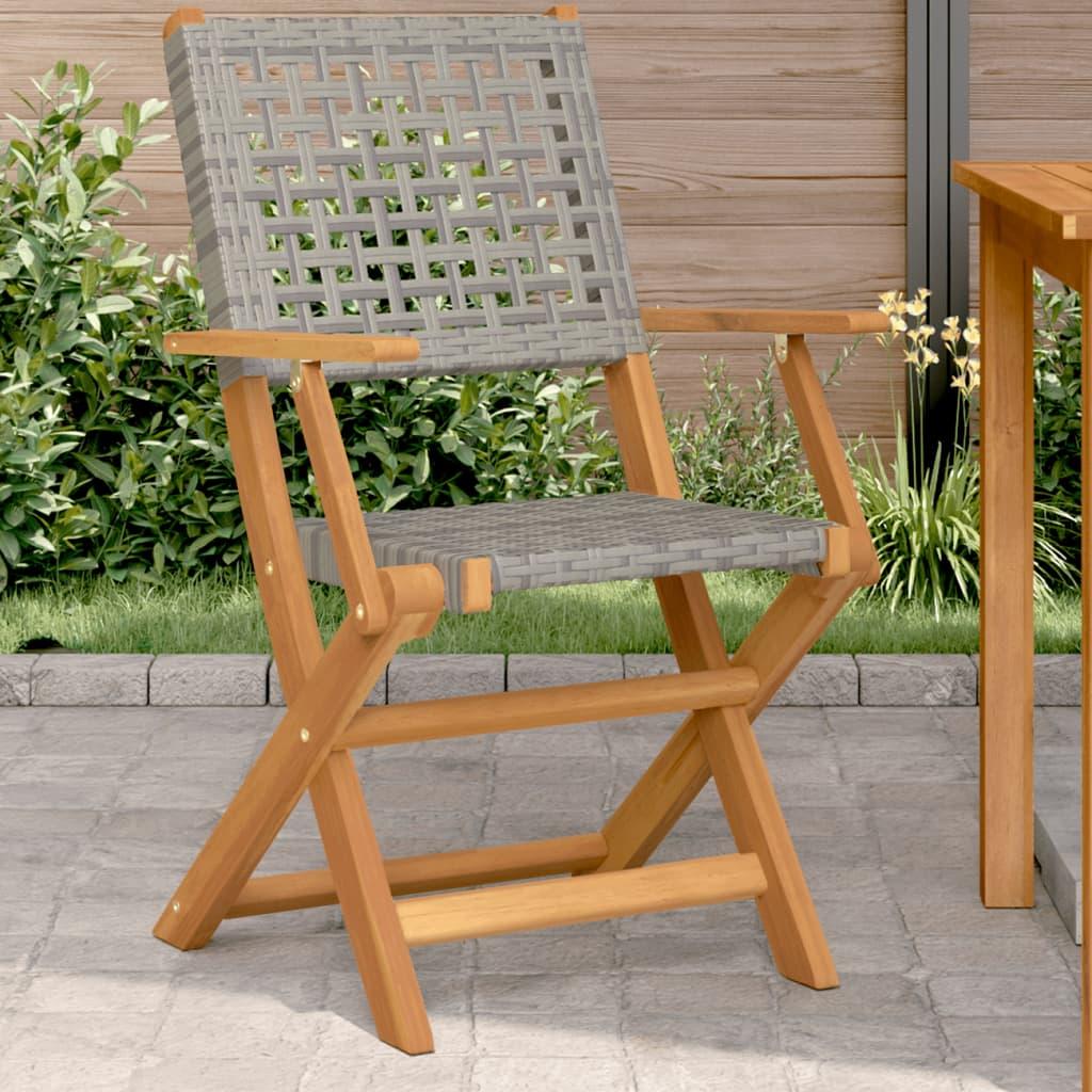 Havestole 2 stk. massivt akacietræ og polyrattan grå