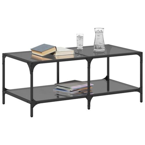 Sofabord med sort glastop 98,5x50x40 cm stål