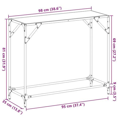 Konsolbord med sort glastop 98x35x81 cm stål