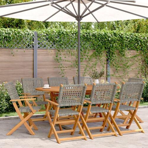 Havestole 8 stk. foldbar polyrattan og massivt træ grå