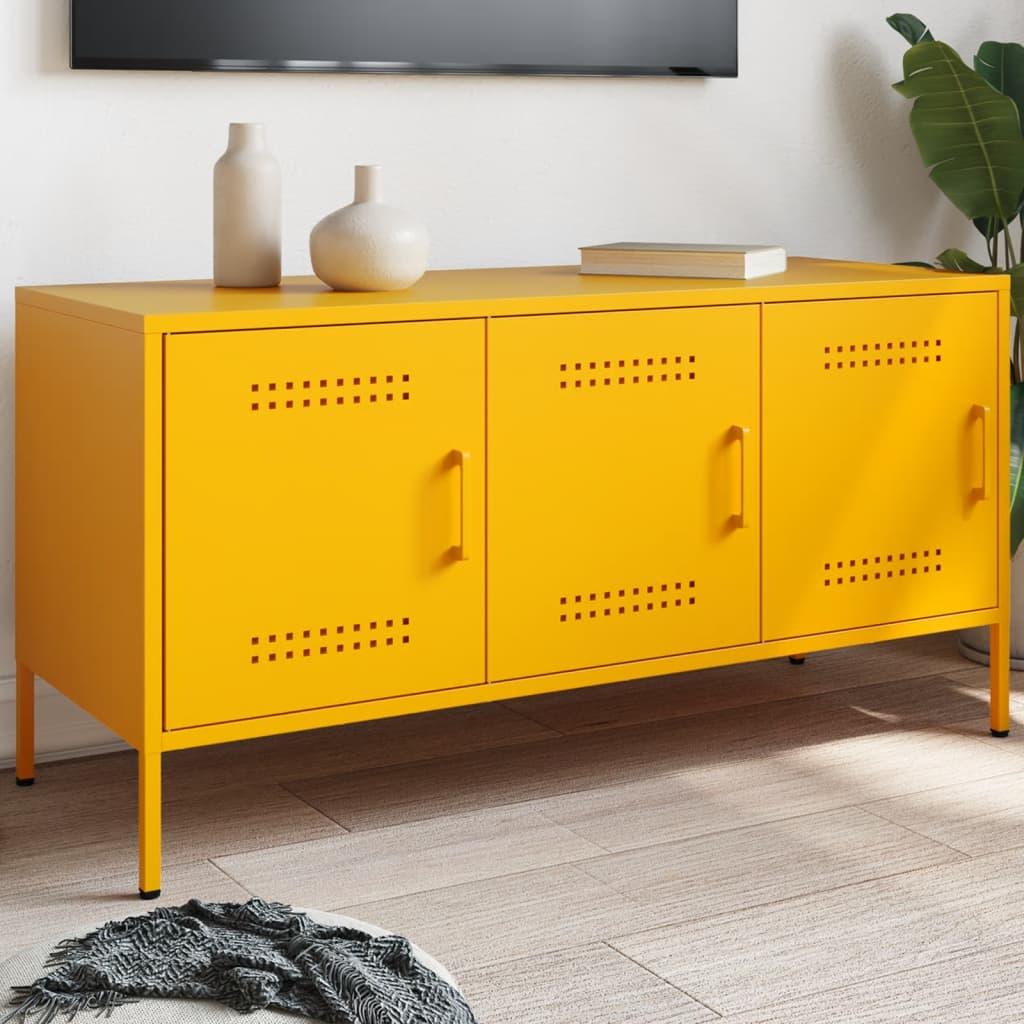 Tv-bord 100,5x39x50,5 cm stål sennepsgul