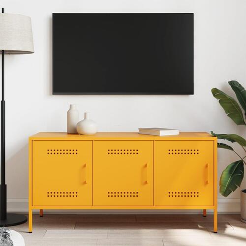 Tv-bord 100,5x39x50,5 cm stål sennepsgul