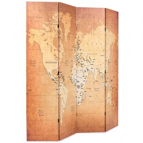 Foldbar rumdeler 160 × 170 cm - verdenskort, gul