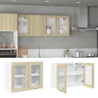 Vægskab med glaslåger 80x31x60 cm konstrueret træ sonoma-eg