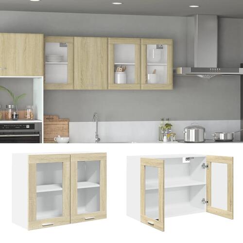 Vægskab med glaslåger 80x31x60 cm konstrueret træ sonoma-eg