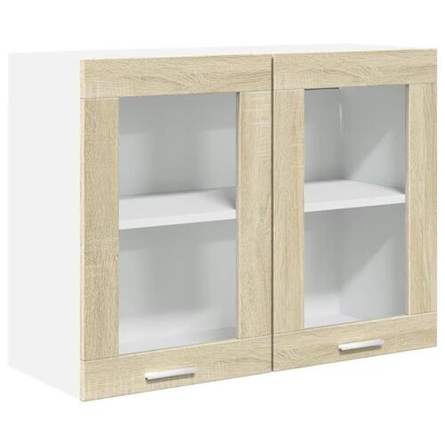 Vægskab med glaslåger 80x31x60 cm konstrueret træ sonoma-eg