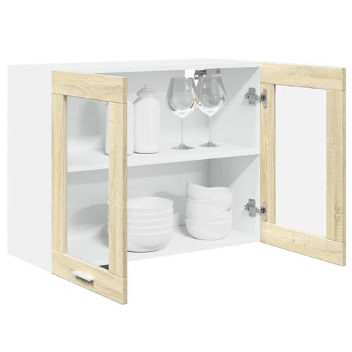 Vægskab med glaslåger 80x31x60 cm konstrueret træ sonoma-eg