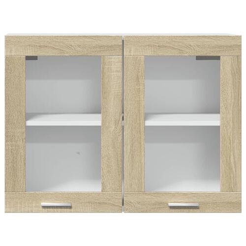 Vægskab med glaslåger 80x31x60 cm konstrueret træ sonoma-eg