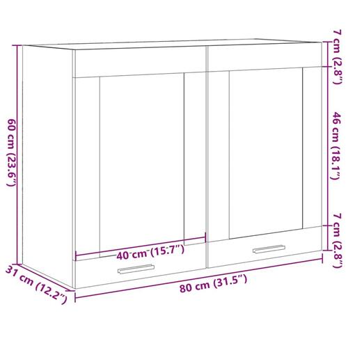 Vægskab med glaslåger 80x31x60 cm konstrueret træ sonoma-eg