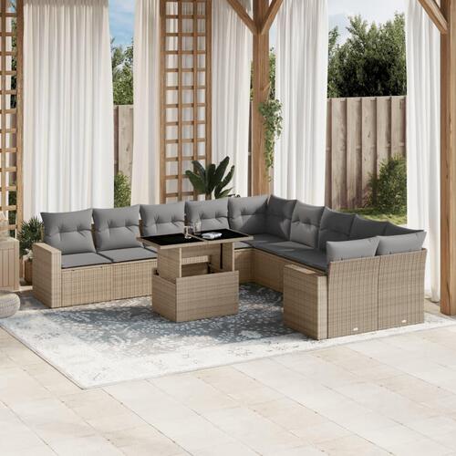 Sofasæt til haven 11 dele med hynder polyrattan beige