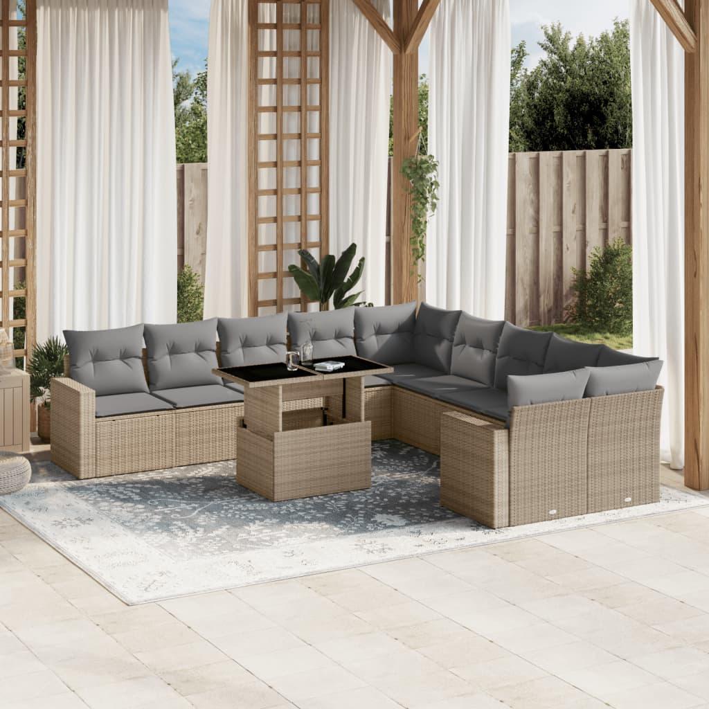 Sofasæt til haven 11 dele med hynder polyrattan beige