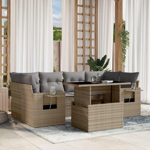 Sofasæt til haven 7 dele med hynder polyrattan beige