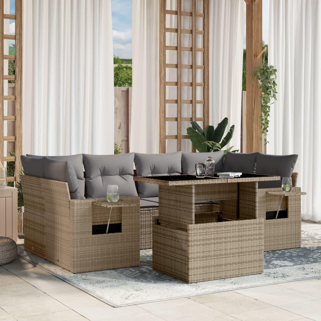 Sofasæt til haven 7 dele med hynder polyrattan beige