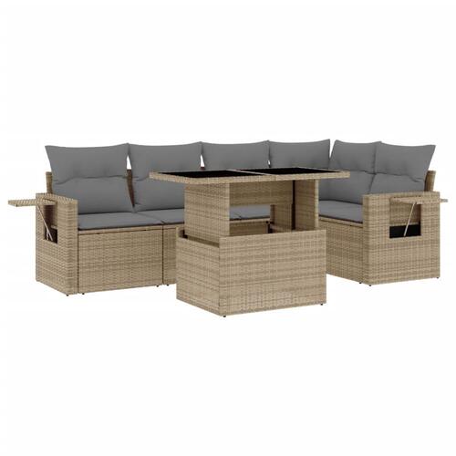 Sofasæt til haven 6 dele med hynder polyrattan beige