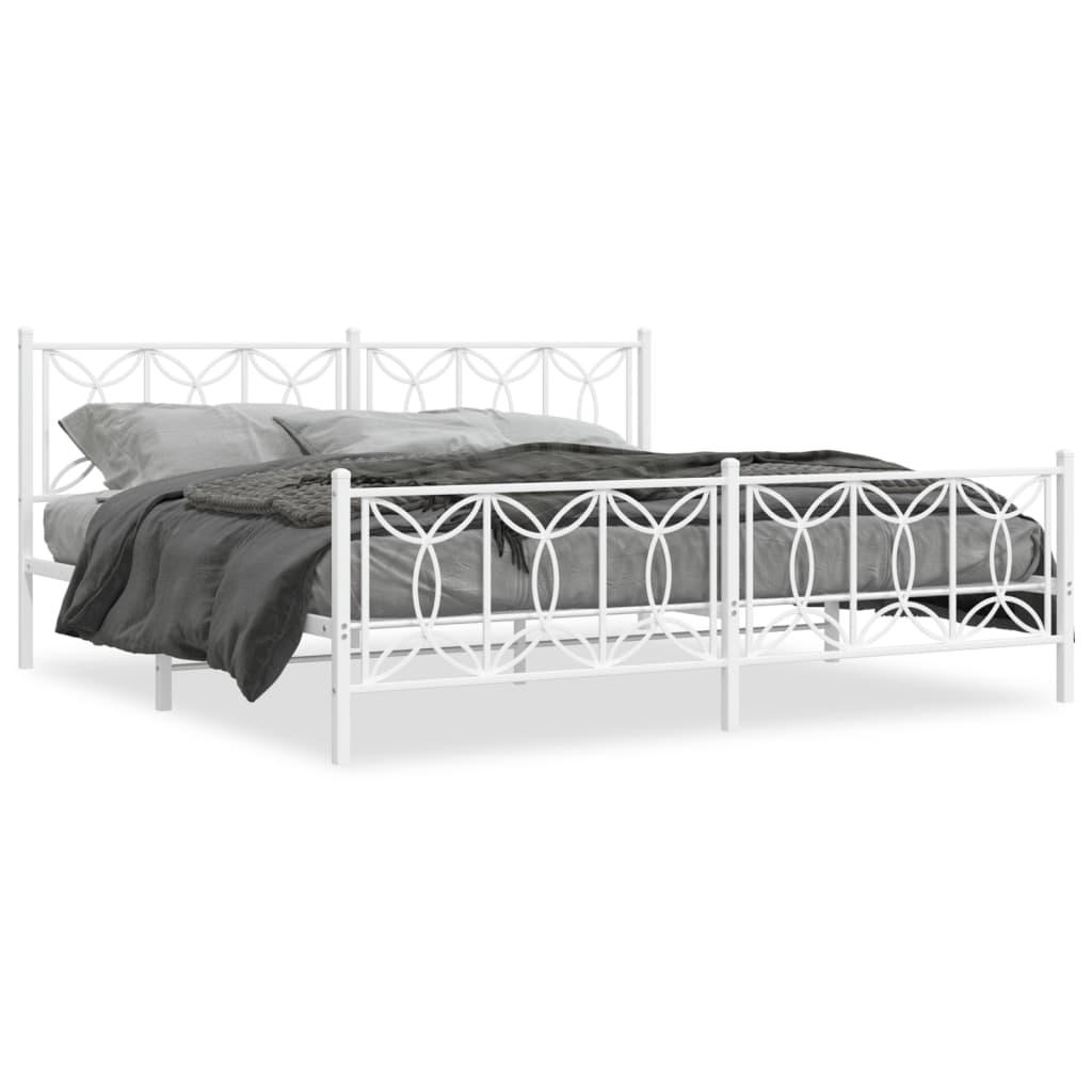 Sengeramme med gavl og fodgærde 200x200 cm - metal, hvid billede