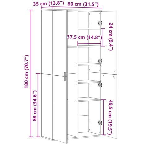 Højskab 80x35x180 cm konstrueret træ hvid